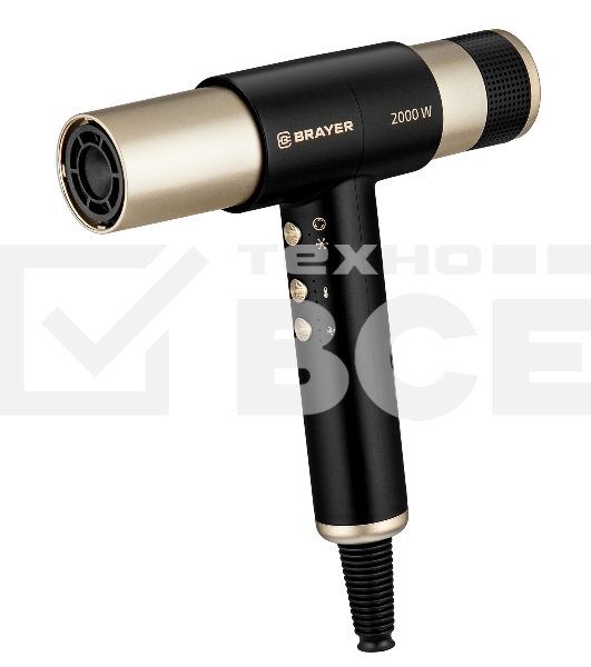 Фен-мультистайлер BRAYER BR3308 черный/золотистый, 2000 Вт, 25/32 мм