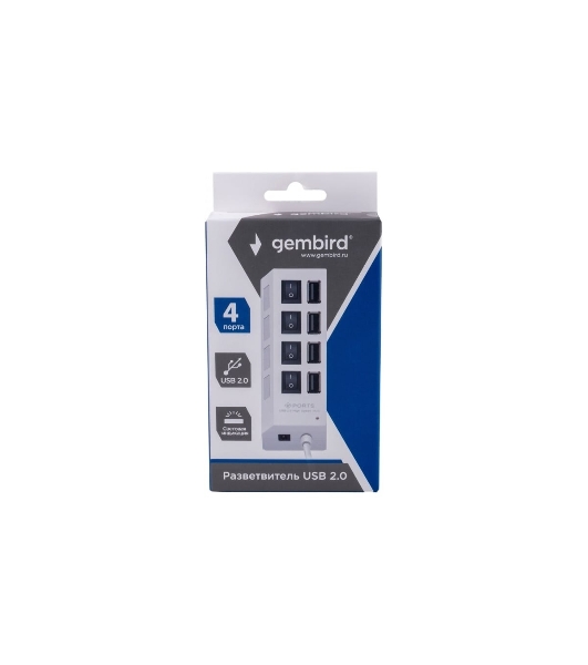 USB-концентратор Gembird UHB-243-ADW, USB 2.0, 4хUSB, USB или внешний адаптер питания
