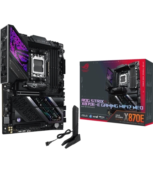 Материнская плата ASUS ROG STRIX X870E-E GAMING WIFI7 NEO, AM5, AMD X870E, 4xDDR5, 4xSATA, 5xM.2, 1xPCIe 5.0 x16, 1xPCIe 4.0 x16, 1xHDMI, 1x5Gb LAN, Wi-Fi 7, Bluetooth 5.4, 2xUSB-C 40Gbps (USB4 / Gen3x2), 2xUSB-C 10Gbps, 9xUSB-A 10Gbps, 2x3.5 мм, 7.1, ATX