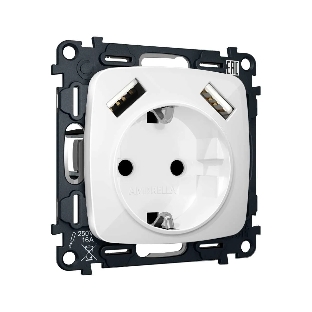 Комплект механизма электрической розетки OMEGA Белый глянец 2USB A+A 18W (быстрая зарядка) с/з QUANT (OP1090, VM155) MO109010