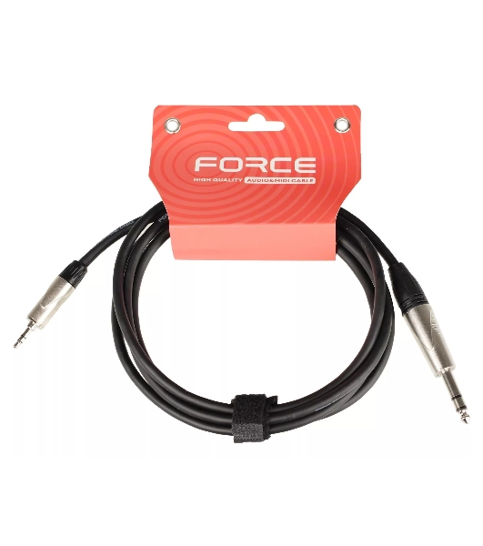 Кабель аудио FORCE FLC-150/21/4' TRS Jack - 1/8' TRS mini Jack, высококачественный стерео, используется для коммутации звукового оборудования, диаметр 6 мм, профессиональные металлические разъемы, длина 2 м
