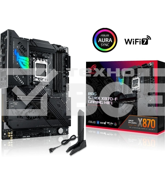 Материнская плата ASUS ROG STRIX X870-F GAMING WIFI, AM5, AMD X870, 4xDDR5, 2xSATA, 4xM.2, 1xPCI-E 5.0 x16, 1xPCI-E 4.0 x4, 1xHDMI, 1xDP, 2xUSB-C USB4, 1xUSB-C 10Gbps, 5xUSB-A 10Gbps, 4xUSB-A 5Gbps, 1x 2.5Gb LAN, 2x3.5 мм, 7.1, ATX