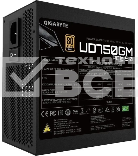 Блок питания Gigabyte ATX 750W GP-UD750GM PG5 80 PLUS gold (20+4pin) APFC 120мм fan 8xSATA Cab Manag RTL