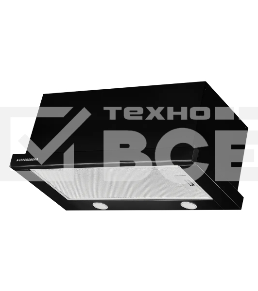 Встраиваемая вытяжка Kuppersberg SLIMTURBO 60 B, 60 см, отвод/рециркуляция, 1500 м3/час, механическое управление, 3 скорости, освещение 2х2 Вт, металлические жироулавливающие фильтры, угольный фильтр KF-ES (опция), 63.4 дБ, обратный клапан, шхвхг:55.2x25.