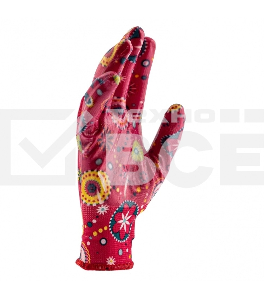 Перчатки садовые Palisad из полиэстера с нитрильным обливом, красные, S