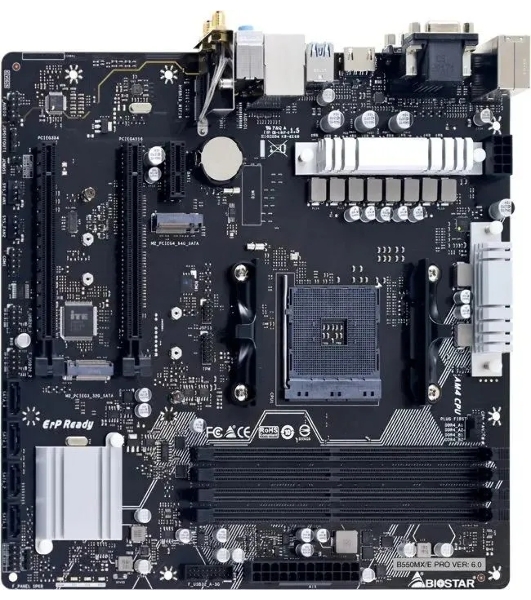 Материнская плата Biostar B550MX/E PRO, AM4, AMD B550, 4xDDR4, 4xSATA, 2xM.2, 1xPCIe 4.0 x16, 1xPCIe 3.0 x4, 1xDVI-D, 1xHDMI, 1xVGA, 1x1Gb LAN, 4xUSB-A 5Gbps, 2xUSB-A 2.0, 1xCOM, 3x3.5 мм, 7.1, mATX