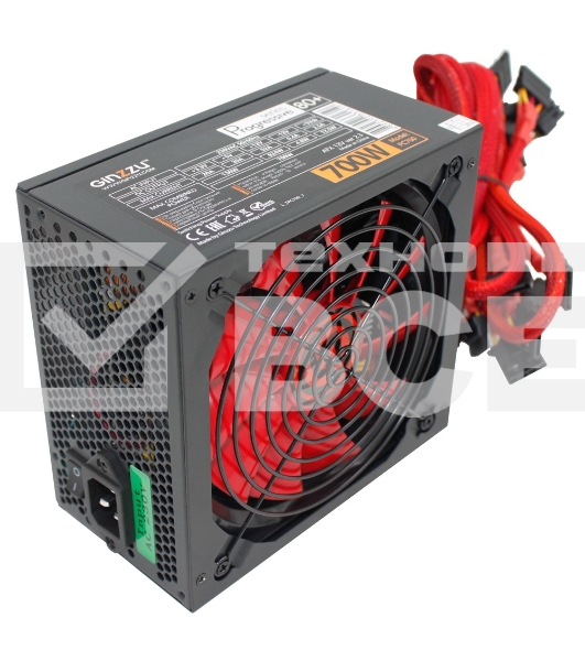 Блок питания Ginzzu PC700 14CM(Red) 80 PLUS black,APFC,24+4p,2 PCI-E(6+2), 7*SATA, 4*IDE,оплетка, кабель питания,цветная коробка