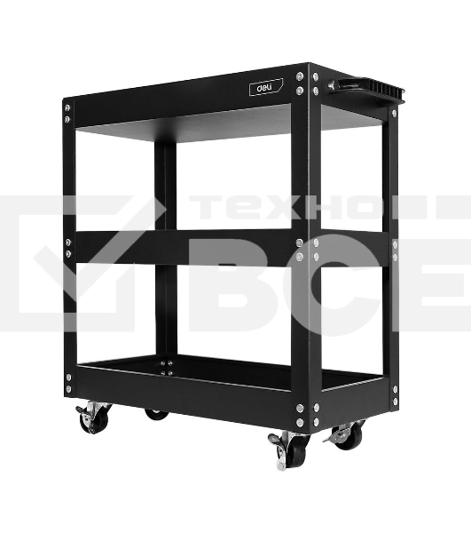 Тележка инструментальная трехсекционная на колесах Deli DL433013 510x260x580мм, до 90кг, толщина полки 0,6мм, толщина стойки 1мм