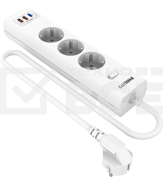 Сетевой фильтр Philips CHP4336WA/51, 2м, 3 розетки, белый
