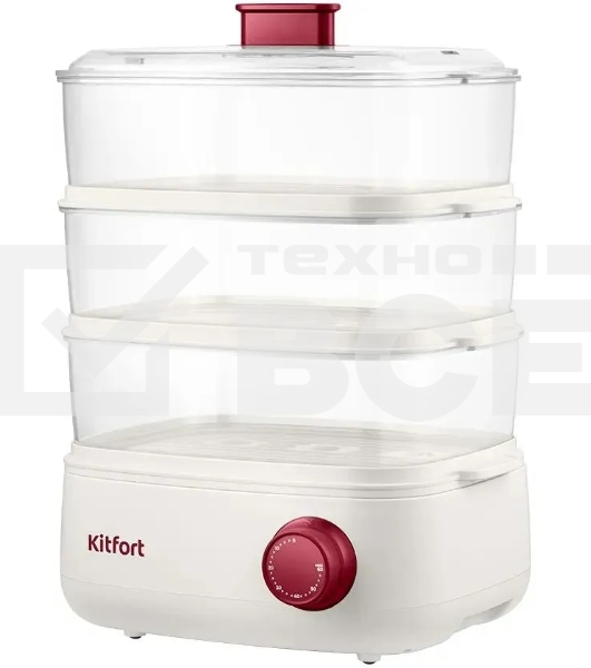 Пароварка Kitfort КТ-6830 3ярус. 800Вт белый/красный