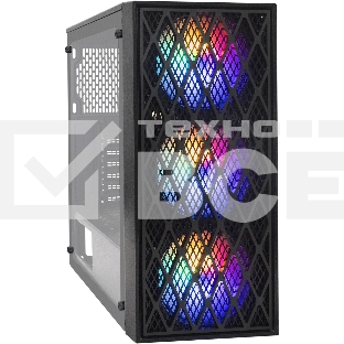 Компьютерный корпус Miditower ExeGate EVO-8243-EVO800 (ATX, БП EVO800RGb с вент. 12 см, 2хUSB+1хUSB 3.0, черный, 3 вент. с RGb подсветкой, боковая панель - закаленное стекло)