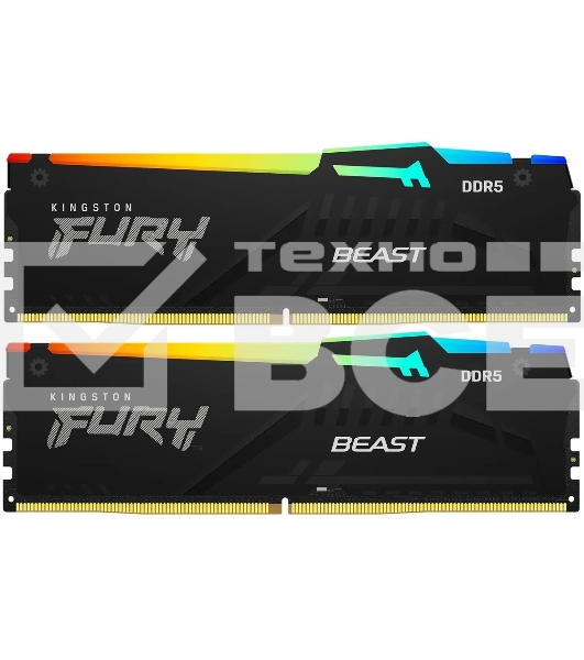 Оперативная память Kingston Fury Beast, DDR5, 16GB (2x8GB), 5200MHz, CL40, с радиаторами, RGB, черный