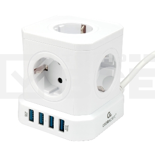 Сетевой фильтр Cablexpert Tower TWR-5-U4-W-2, 5р, 10А, 4хUSB, 3.1А, 2м, ур.защиты 4+, белый, коробка