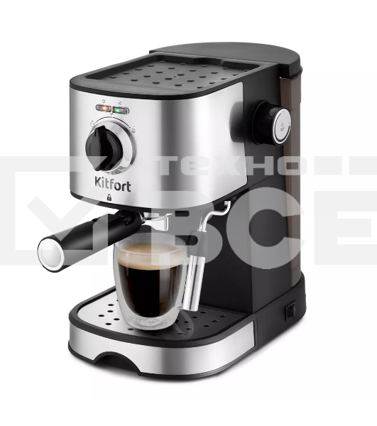 Кофеварка рожковая Kitfort KT-753 черный/нержавеющая сталь, молотый, 1 л, 850 Вт, 15 Бар