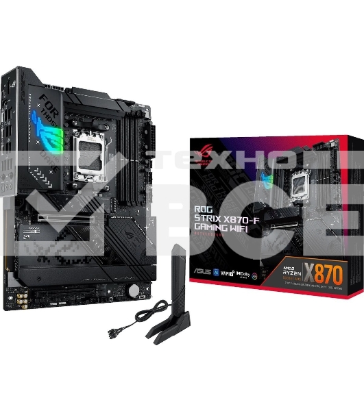 Материнская плата ASUS ROG STRIX X870-F GAMING WIFI, AM5, AMD X870, 4xDDR5, 2xSATA, 4xM.2, 1xPCI-E 5.0 x16, 1xPCI-E 4.0 x4, 1xHDMI, 1xDP, 2xUSB-C USB4, 1xUSB-C 10Gbps, 5xUSB-A 10Gbps, 4xUSB-A 5Gbps, 1x 2.5Gb LAN, 2x3.5 мм, 7.1, ATX