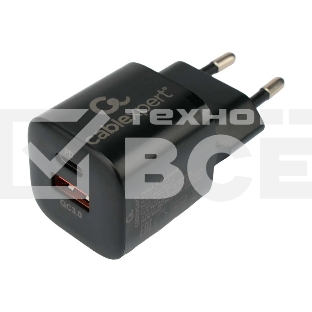 Сетевое зарядное устройство Cablexpert 20Вт, 3А, QC3.0/PD, 1xUSB, 1xType-C, черный, пакет