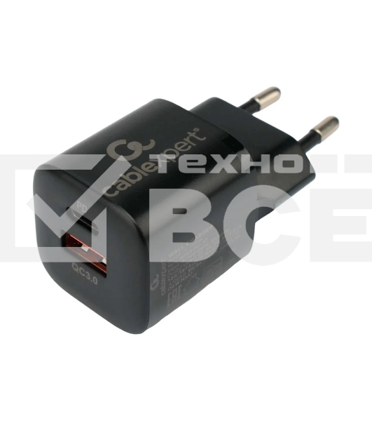 Сетевое зарядное устройство Cablexpert 20Вт, 3А, QC3.0/PD, 1xUSB, 1xType-C, черный, пакет