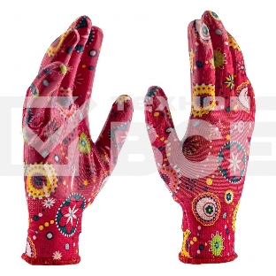 Перчатки садовые Palisad из полиэстера с нитрильным обливом, красные, S