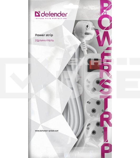 Удлинитель с заземлением Defender  L330 16 А, 5 м, заземление, выключатель