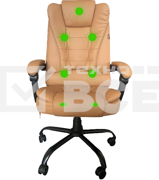 Кресло компьютерное с вибромассажем Cactus CS-CHR-OC05M-BR бежевый, эко.кожа, с подголов. крестов. пластик черный