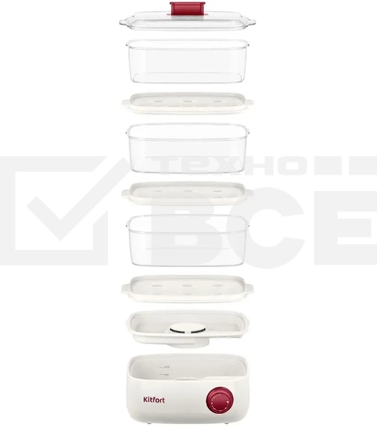 Пароварка Kitfort КТ-6830 3ярус. 800Вт белый/красный