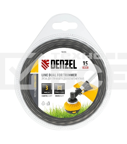 Леска для триммера Denzel Extra cord двухкомпонентная, квадрат 3,0 мм 15 м