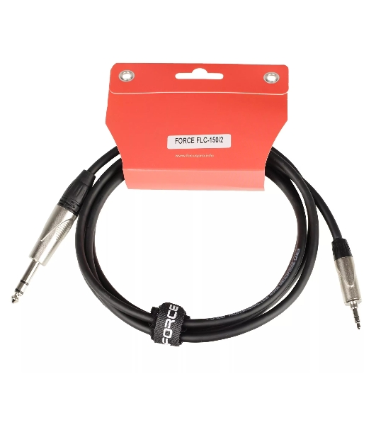 Кабель аудио FORCE FLC-150/21/4' TRS Jack - 1/8' TRS mini Jack, высококачественный стерео, используется для коммутации звукового оборудования, диаметр 6 мм, профессиональные металлические разъемы, длина 2 м