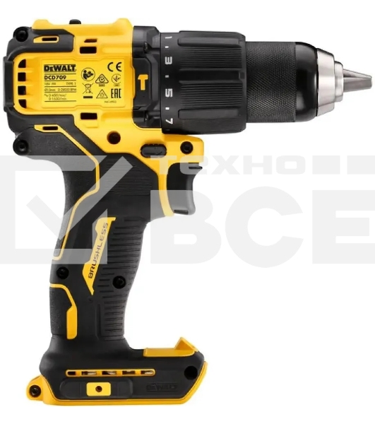 Дрель-шуруповерт DeWalt DCD709N-XJ, Аккумуляторная, 18В, Без АКБ и ЗУ, Кейс