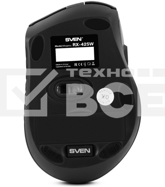 Мышь беспроводная SVEN RX-425W серый, 1600 dpi, радиоканал, USB, кнопки - 6