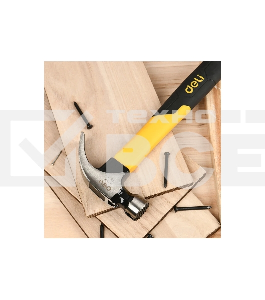 Молоток-гвоздодер Deli DL5002F 450 гр магнит, противоскользящий боек, фиберглассовая рукоять