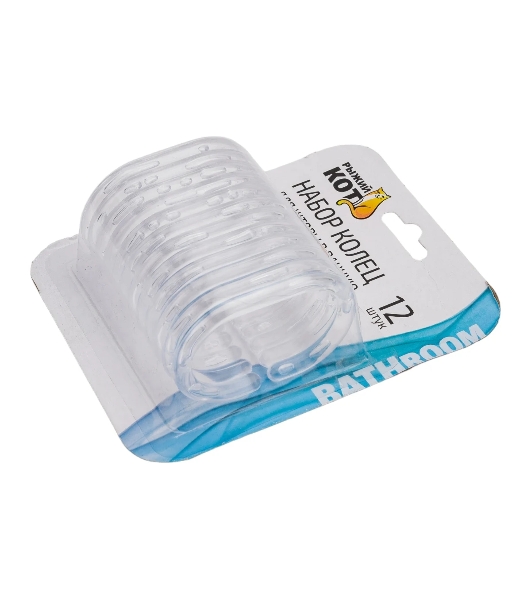 Набор колец для шторы в ванную РЫЖИЙ КОТ овальные, прозрачные, 12 шт (103955)