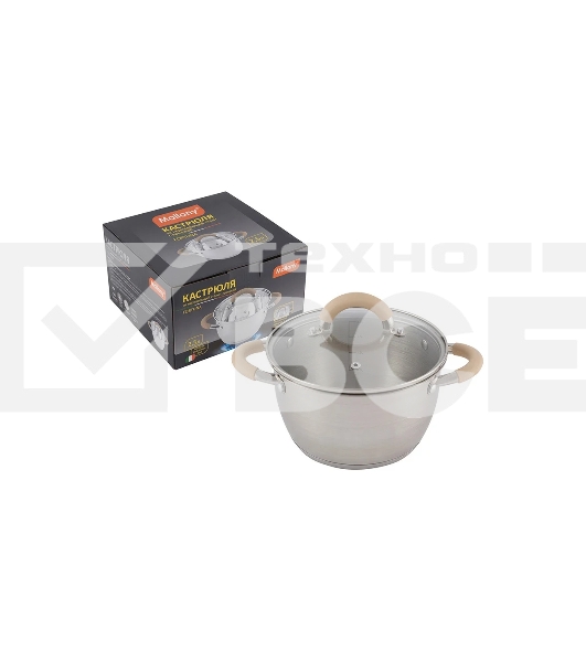 Кастрюля MALLONY Fortuna нержавеющая сталь, со стеклянной крышкой, матовый корпус ручки с силиконом, 2,5 л