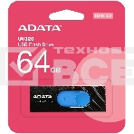 Флешка USB ADATA UV320 (AUV320-64G-RBKBL), 64Gb, USB 3.1, R/W 100/30, черный/синий, фото2