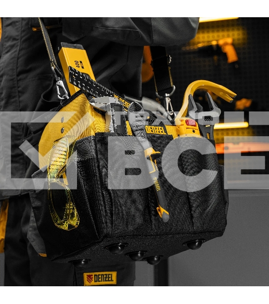 Переноска для инструмента Denzel 260х240х300 мм, 22 кармана, наплечный ремень