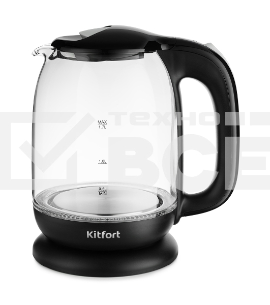 Чайник электрический Kitfort КТ-625-5 1.7л. 2200Вт черный/серый (корпус: стекло)