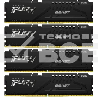 Оперативная память Kingston Fury Beast, DDR5, 64GB (4x16GB), 5200MHz, CL40, с радиаторами, черный