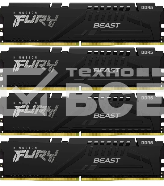 Оперативная память Kingston Fury Beast, DDR5, 64GB (4x16GB), 5200MHz, CL40, с радиаторами, черный