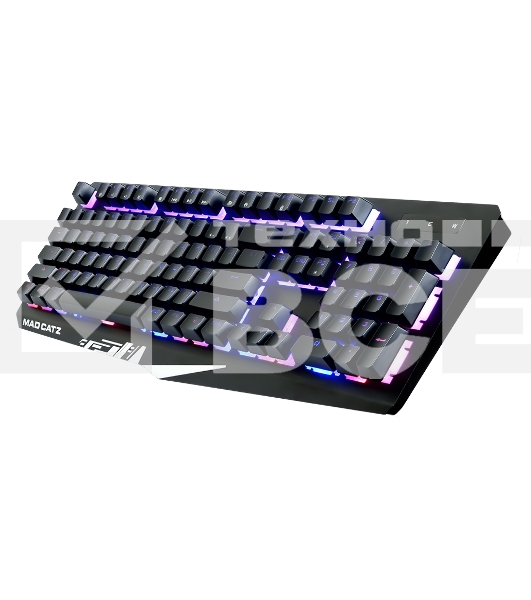 Mad Catz  S.T.R.I.K.E. 2  [БЕЗ РУССКОЙ РАСКЛАДКИ]  ENGLISH KEYBOARD LETTERS ONLY Игровая клавиатура чёрная (мембрана, RGB подсветка, аллюминиевая рама, USB)