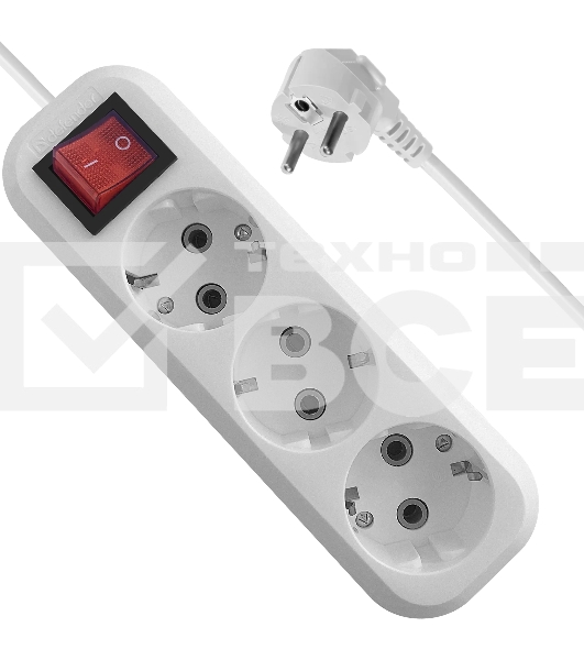 Удлинитель с заземлением Defender  L330 16 А, 5 м, заземление, выключатель