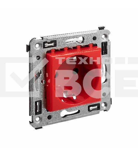 Розетка DKC Avanti 4401003 2P+E со шторками, красный квадрат