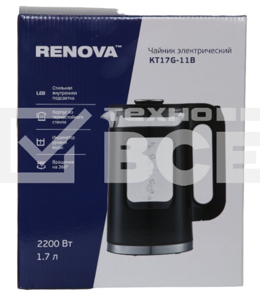 Чайник электрический Renova KT17G-11B Термостойко стекло