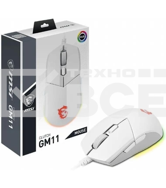 Мышь проводная MSI Clutch GM11 белый, 5000 dpi, USB, кнопки - 6