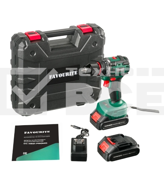 Дрель-шуруповерт FAVOURITE DC NB21 PROMO, 21 В, 2 Ач, 40 Нм, бесщеточный
