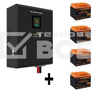 Комплект ИБП EX296005RUS + батарея 45Aч EX285666RUS 4шт (инвертор, синус, для котла, настенный) ExeGate FineSine SX-7000.LCD.AVR.2SH.T <7000VA/5000W, чистая синусоида, цветной LCD-дисплей, AVR, 2*Schuko+клеммы, линейно-интерактивный, крепление настенное, 