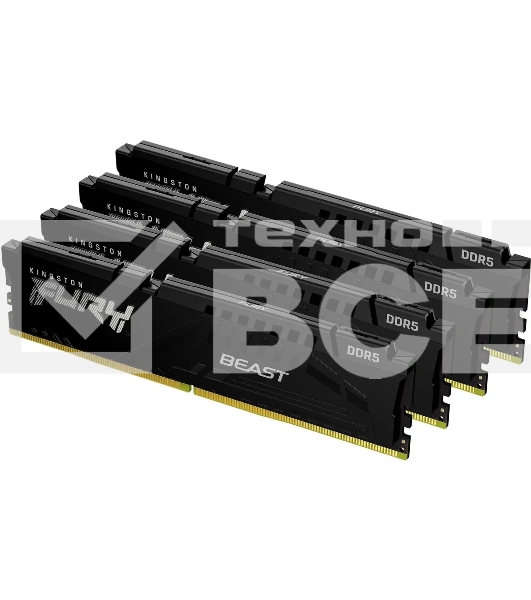 Оперативная память Kingston Fury Beast, DDR5, 64GB (4x16GB), 5200MHz, CL40, с радиаторами, черный