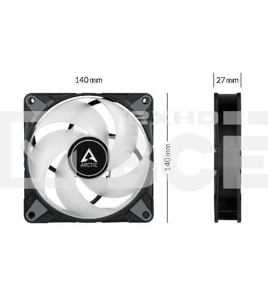 Комплект вентиляторов для корпуса Arctic P14 PWM PST A-RGB (3 шт.) черный, 140 мм, 1900 об/мин, 22.5 дБ, 4 pin