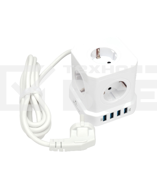 Сетевой фильтр Cablexpert Tower TWR-5-U4-W-2, 5р, 10А, 4хUSB, 3.1А, 2м, ур.защиты 4+, белый, коробка