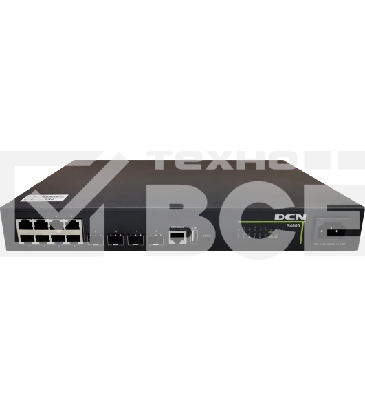 Коммутатор Yunke L2+ PoE Full Gigabit Access Switch(8x 10/100/1000Base-T + 4x 10G SFP+), AC power, static routing, PoE af/at, 125W PoE power