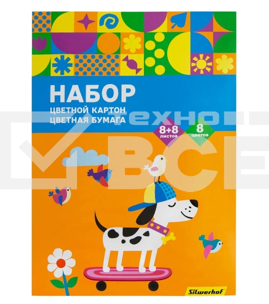 Набор картона/бумаги Silwerhof Скейтбордист 16 лист., 8 цв., 230г/м2, 1 дизайн