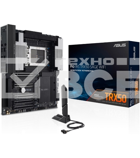 Материнская плата ASUS Pro WS TRX50-SAGE WIFI, sTR5, AMD TRX50, 4xDDR5, 4xSATA, 3xM.2, 1xSlimSAS, 1xPCI-E 5.0 x8, 1xPCI-E 4.0 x16, 1xPCI-E 4.0 x4, 2x 10Gb LAN, 2xUSB-A 2.0, 6xUSB-A 3.2 Gen 2, 1xUSB-C 3.2 Gen 2x2, 2x3.5 мм, 5.1, E-ATX